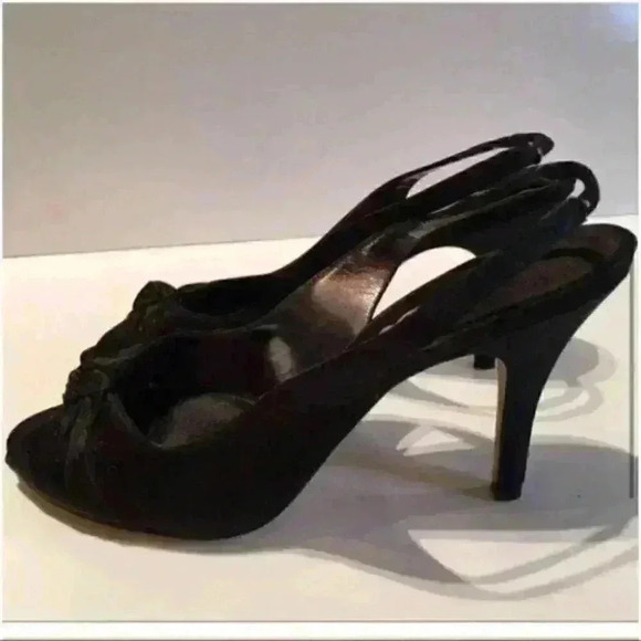 Nina Heels Sz 8 38 Black satin Sequins Peep Toe - Picture 4 of 7